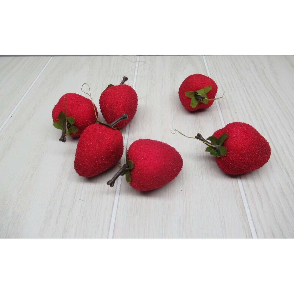 Vintage sugared strawberries Christmas lightweight ornaments set lot 6 READ